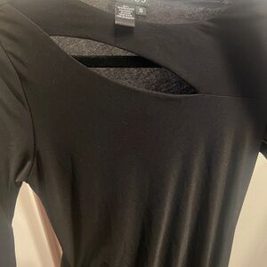 Black Cutout Neck Fitted Top